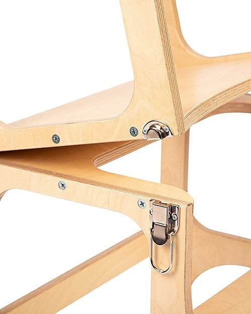 Torre Montessoriana Convertibile Step'n'Sit, Legno Naturale con Cinghie Argento